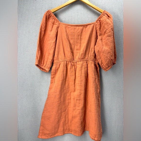 NWT Sim & Sam Orange 100% Cotton Mini Dress Sz L Peasant Boho Puff Short Sleeved - Picture 6 of 8